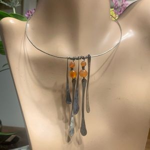 CATHLEEN MCLAIN MODERNIST BRUTALIST BIOMORPHIC STERLING SILVER COLLAR NECKLACE